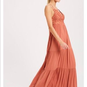 Scalloped Lace Bralette Maxi Dress- Brick